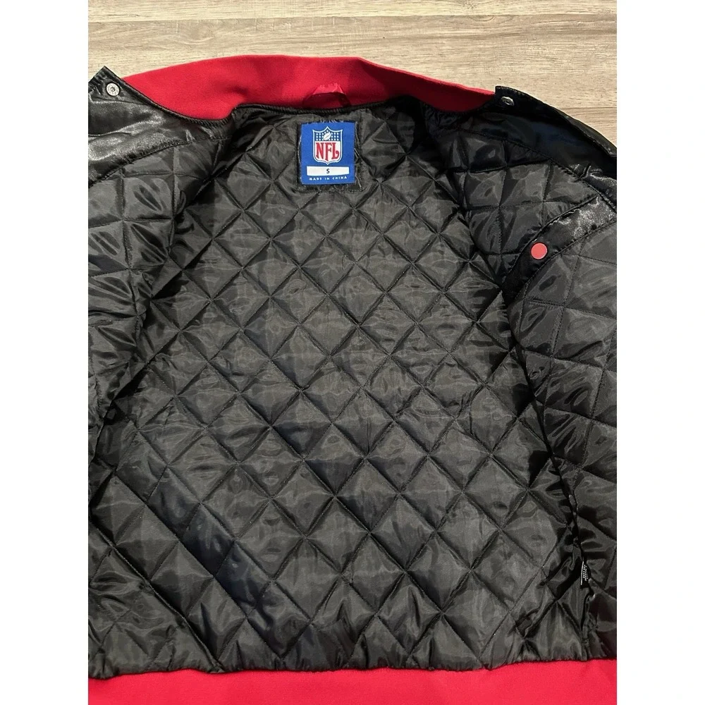 Atlanta Falcons Jacket Mens Small Black Red Satin Varsity Bomber Coat Retro NFL - Picture 4 of 7